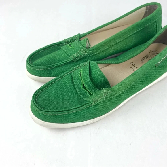 Cole Haan Womens Grand .OS 6.5 Pinch Maine Classic Green Canvas Penny Loafers - Picture 3 of 6